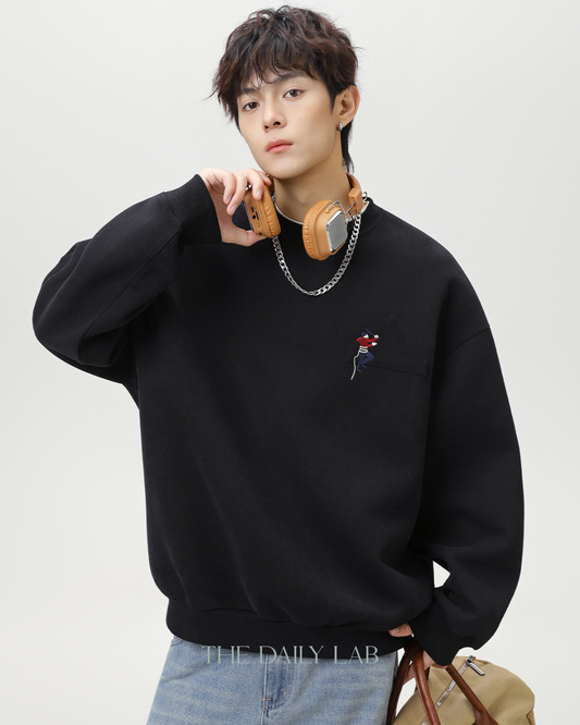 Heavyweight Crew Neck Sweatshirt Sports Jacket In Black