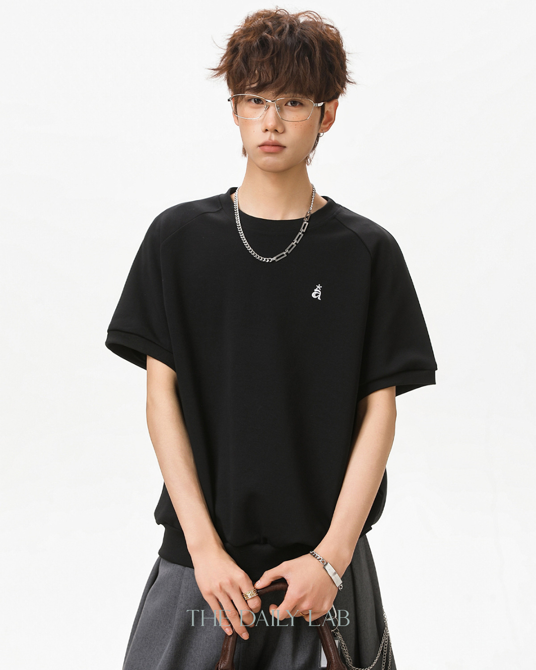 Structured Knit Emblem Tee in Black