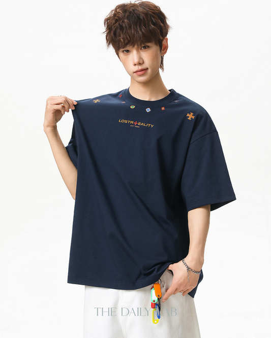 Lost Reality Oversized Tee in Navy