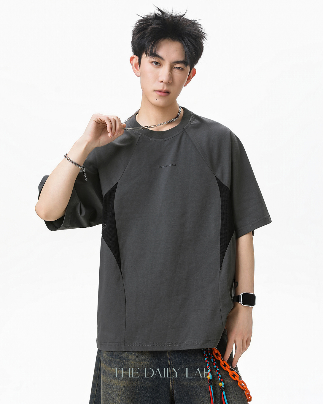 Raglan Mesh Tee in Light Grey