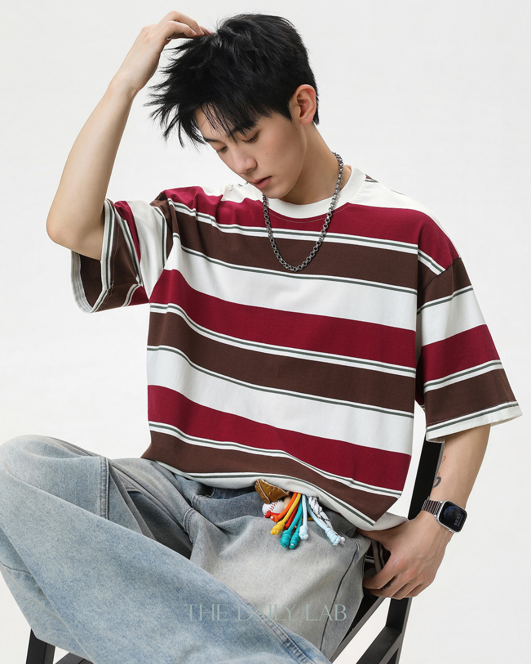 Wide Stripe Graphic Tee in Red