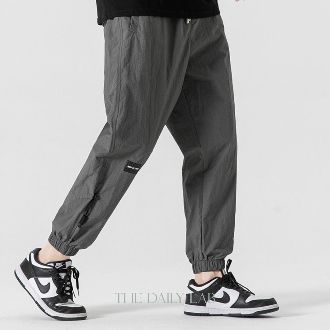 Quick-Dry Drawstring Casual Trousers in Grey