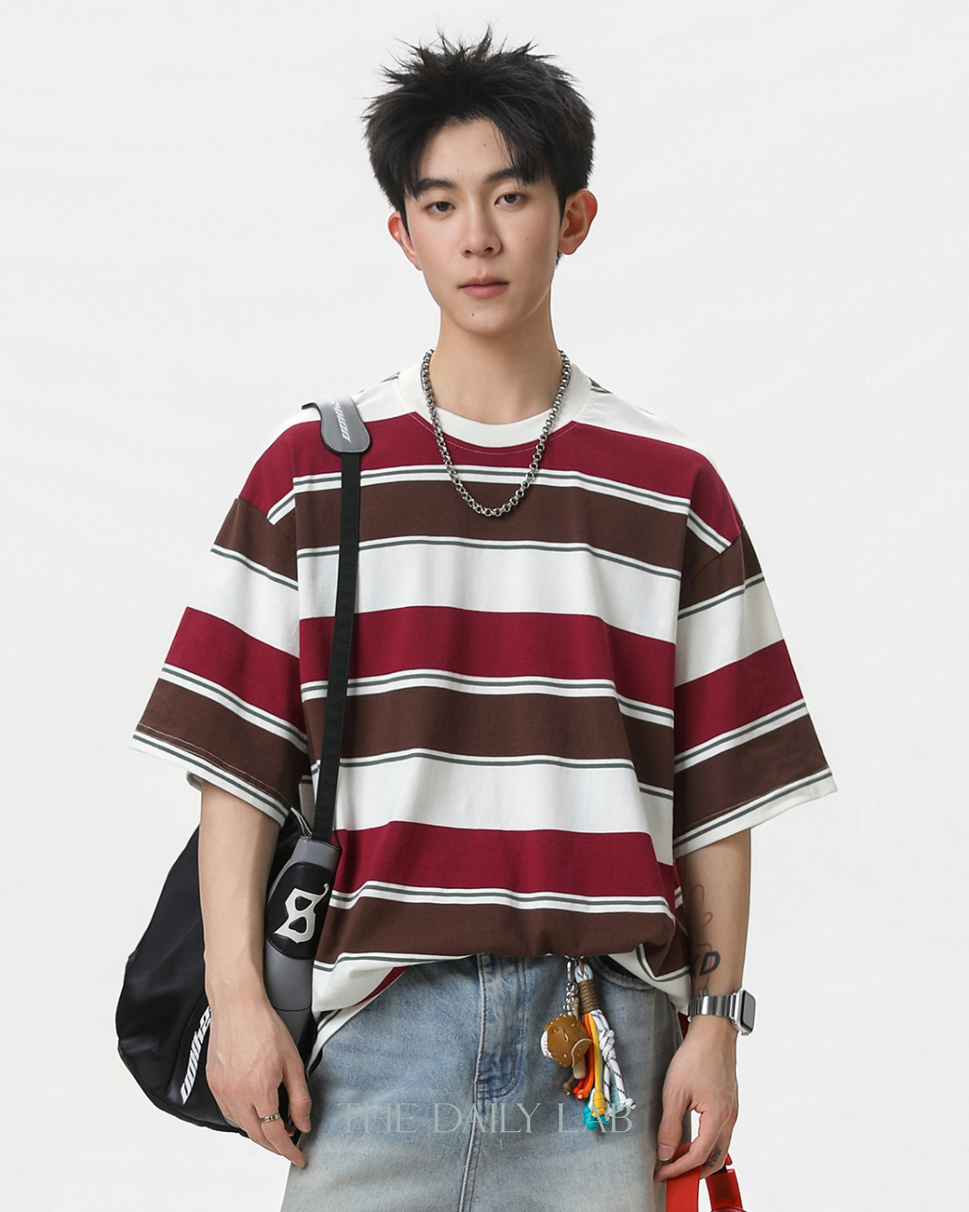 Wide Stripe Graphic Tee in Red