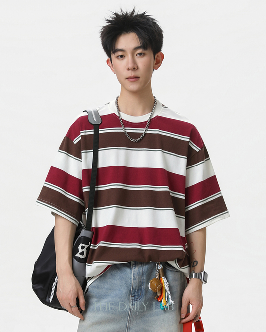 Wide Stripe Graphic Tee in Red