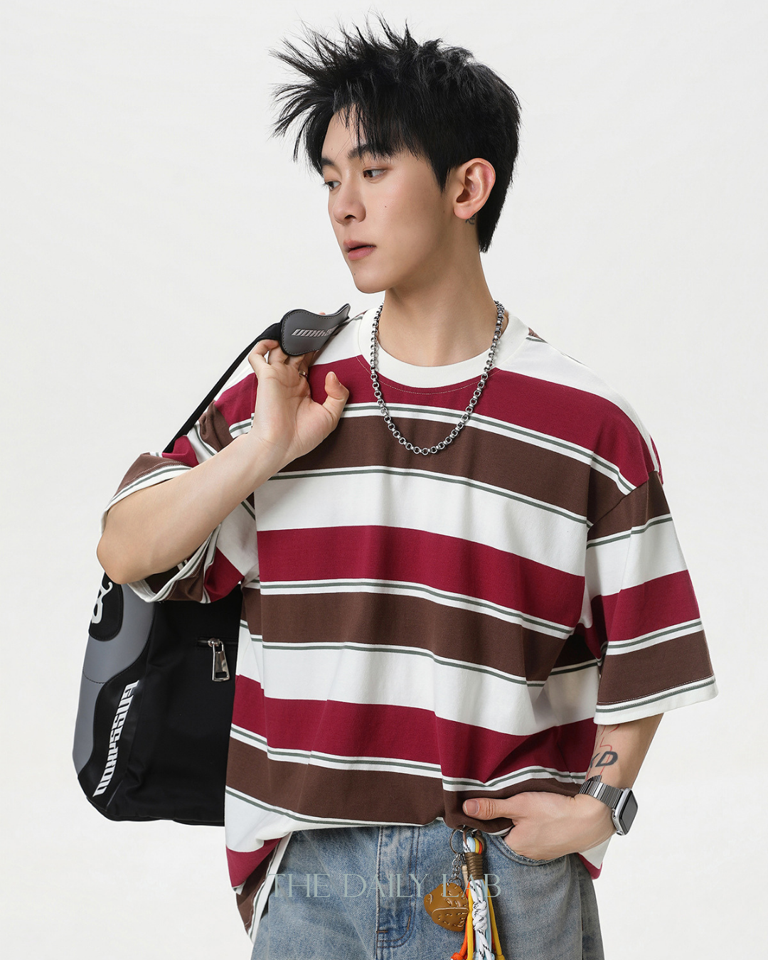 Wide Stripe Graphic Tee in Red