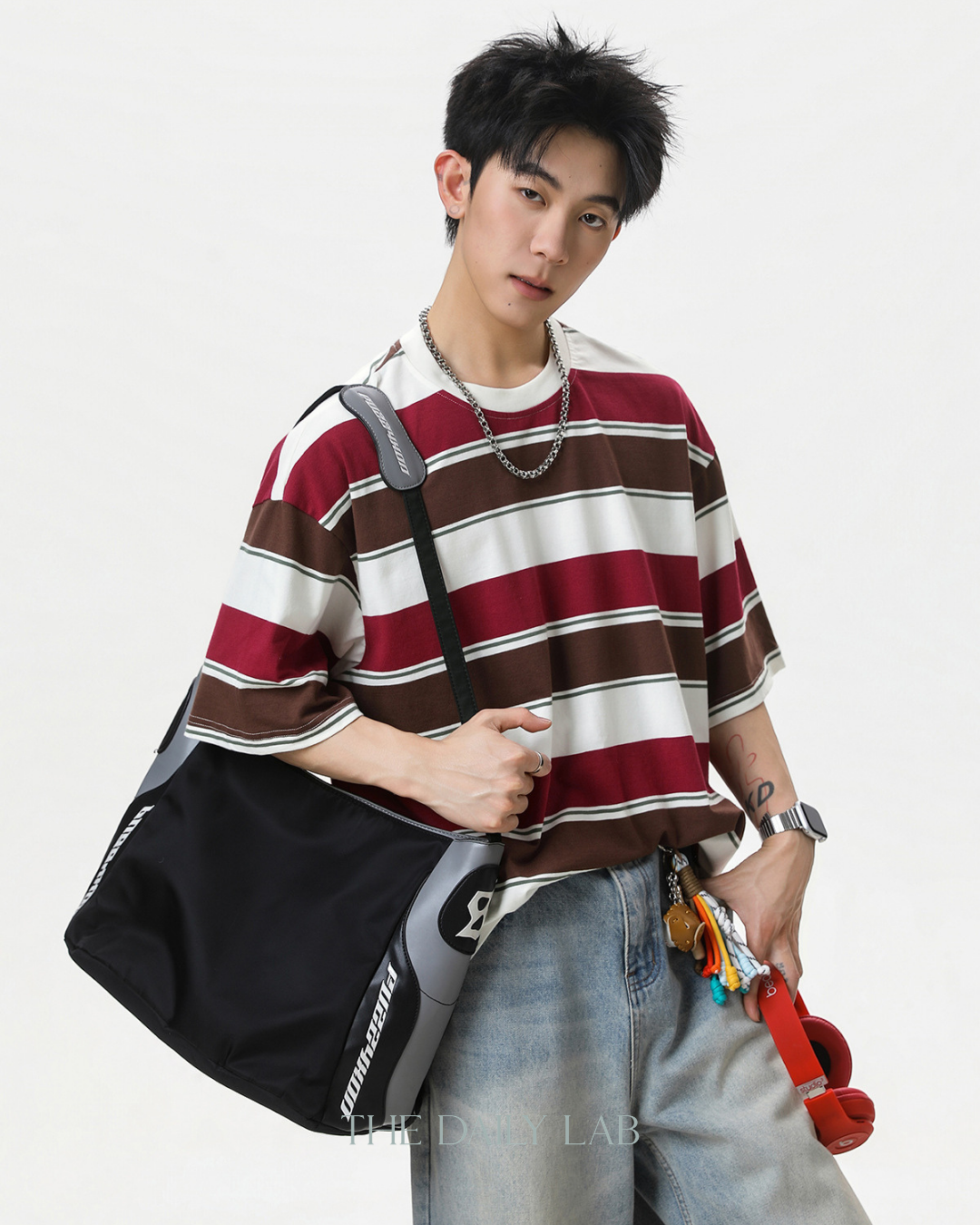 Wide Stripe Graphic Tee in Red