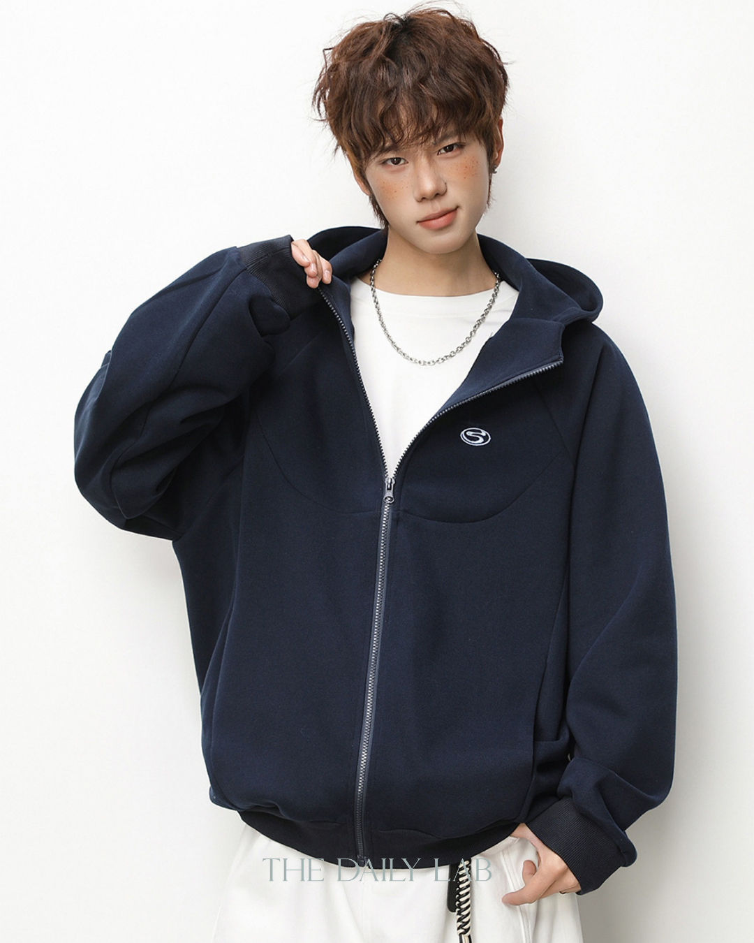 Geometric Zip Hoodie in Blue