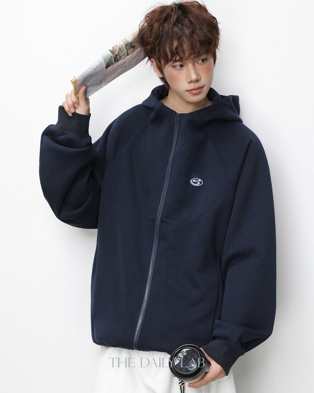 Geometric Zip Hoodie in Blue