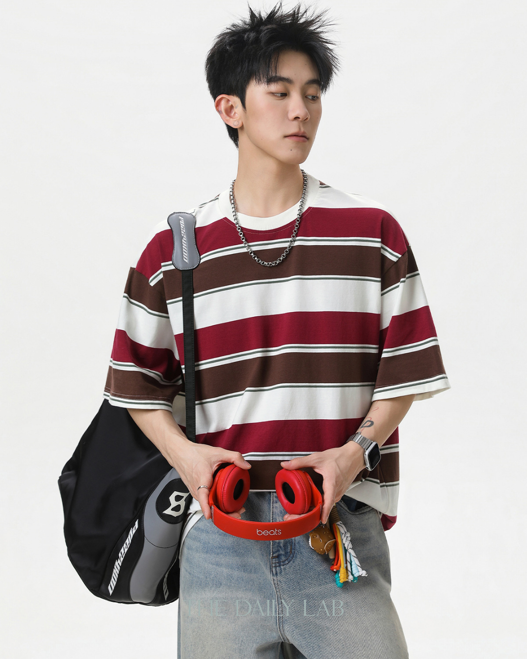 Wide Stripe Graphic Tee in Red