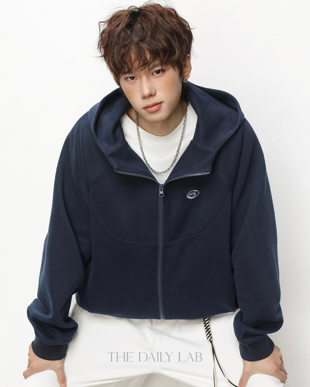 Geometric Zip Hoodie in Blue