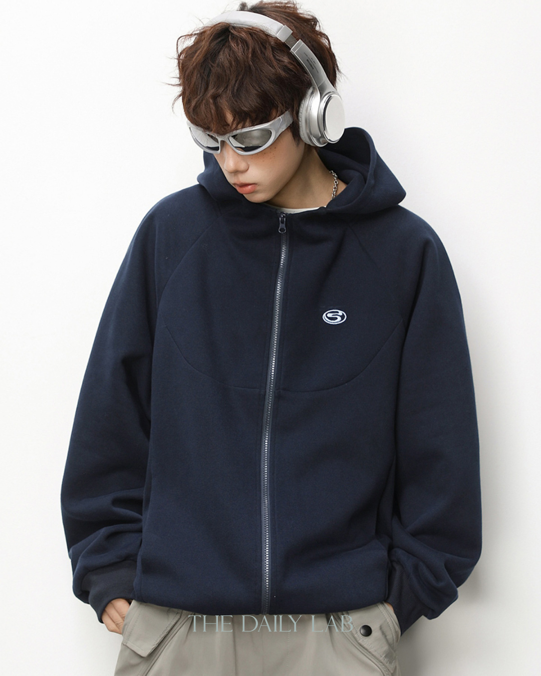 Geometric Zip Hoodie in Blue