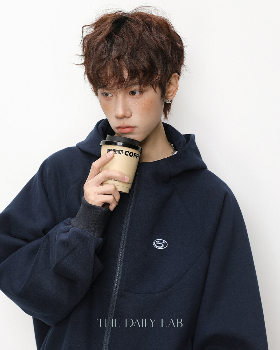 Geometric Zip Hoodie in Blue