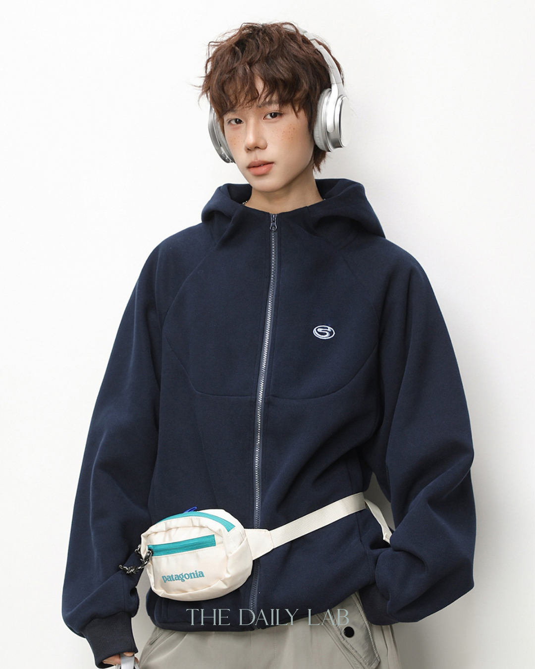 Geometric Zip Hoodie in Blue