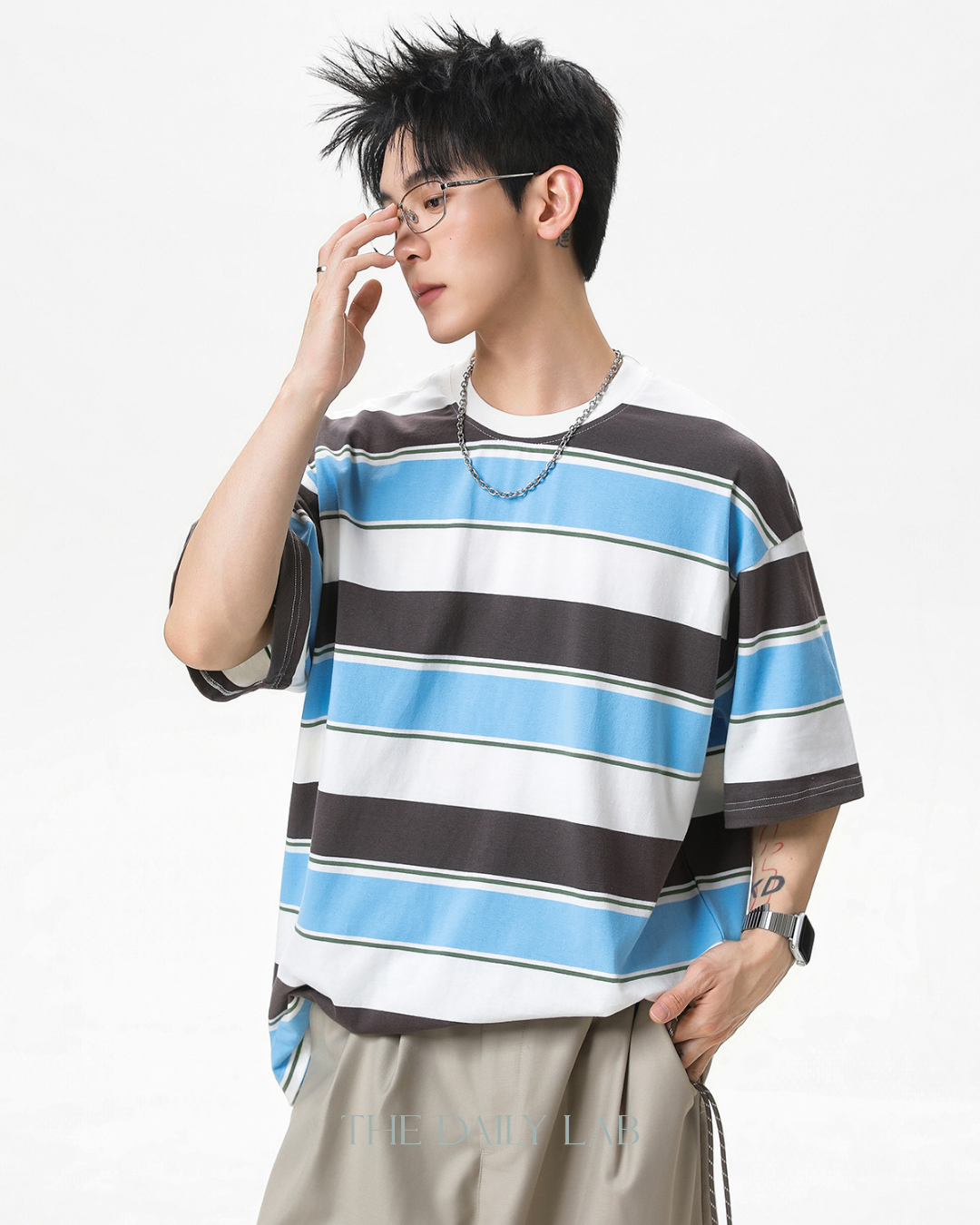 Wide Stripe Graphic Tee in Blue