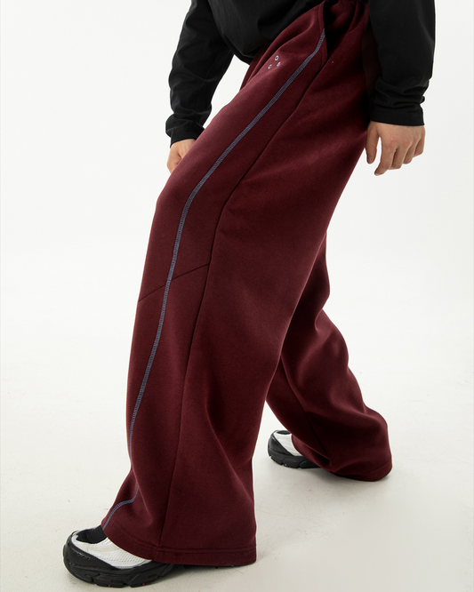 Heavyweight Color-blocked With Contrast Stitching Casual Pants In Angora Red