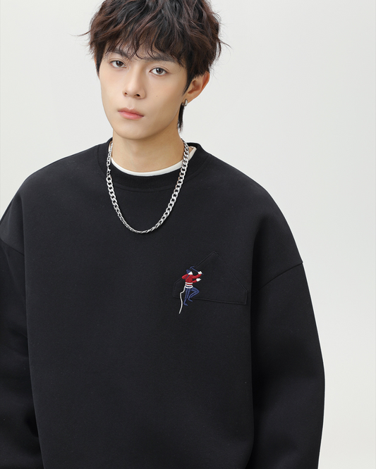 Heavyweight Crew Neck Sweatshirt Sports Jacket In Black