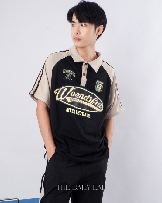 Vintage Colorblock Polo Shirt in Black