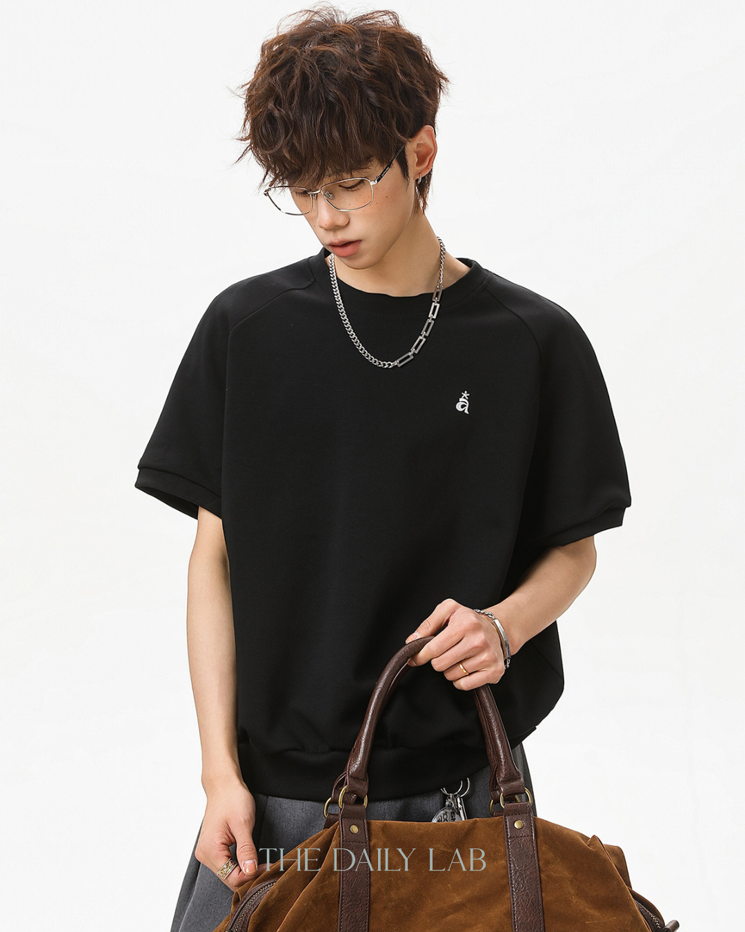 Structured Knit Emblem Tee in Black