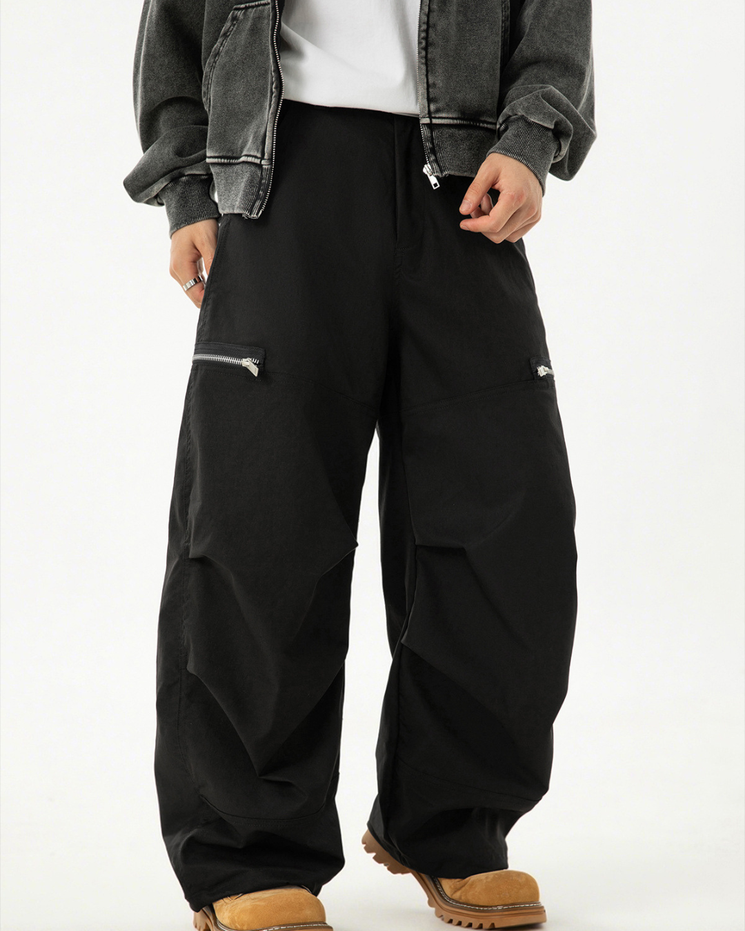 American Vintage Pleated Curved Blade Casual Pants In Black