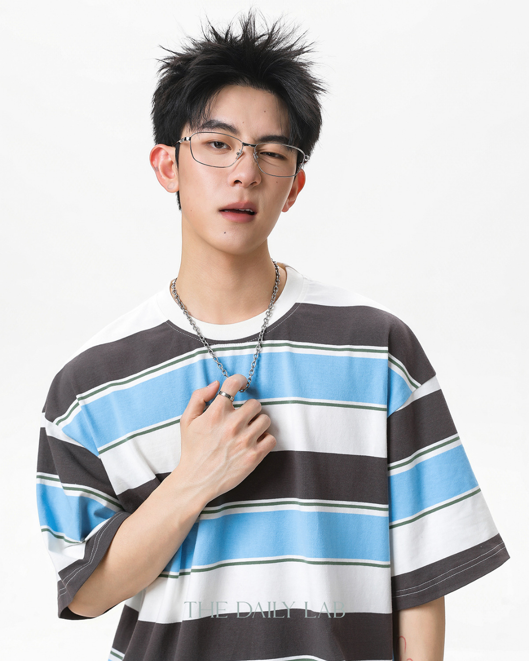 Wide Stripe Graphic Tee in Blue