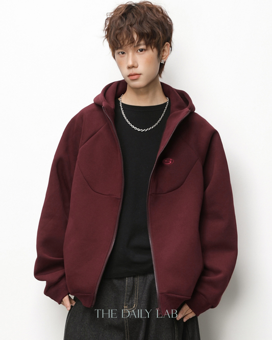 Geometric Zip Hoodie in Red