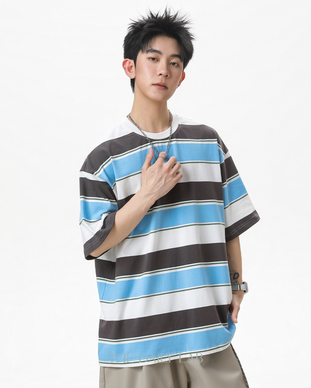Wide Stripe Graphic Tee in Blue