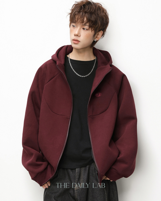 Geometric Zip Hoodie in Red