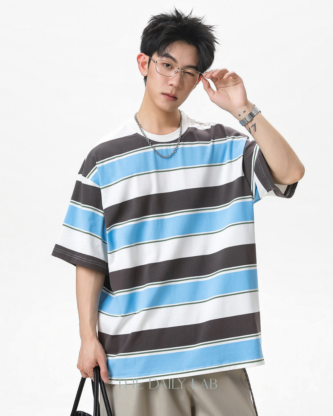 Wide Stripe Graphic Tee in Blue