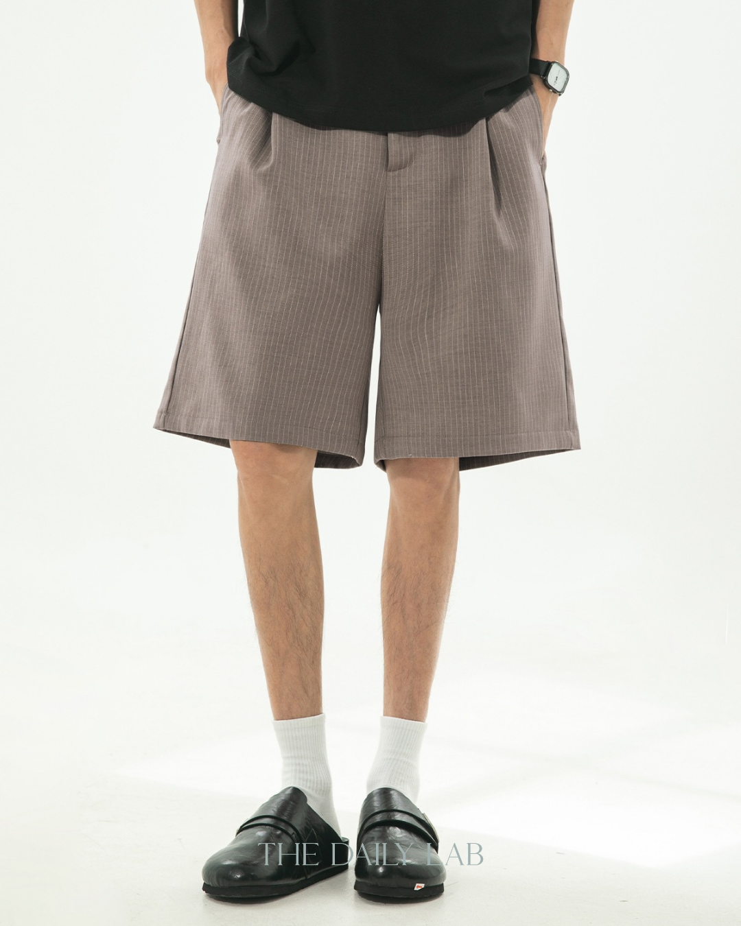 Japanese Stripe Tailored Shorts in Brown