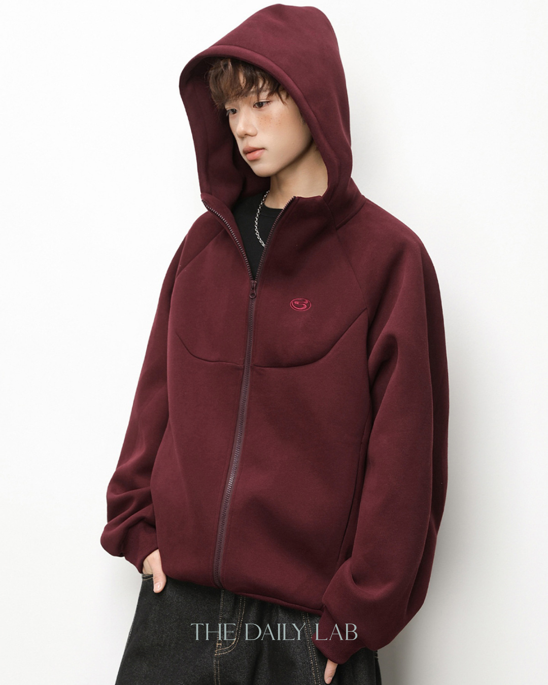 Geometric Zip Hoodie in Red