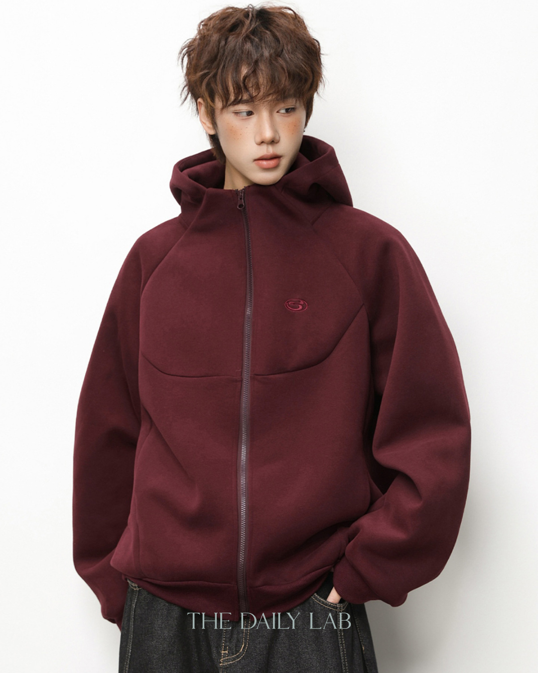 Geometric Zip Hoodie in Red