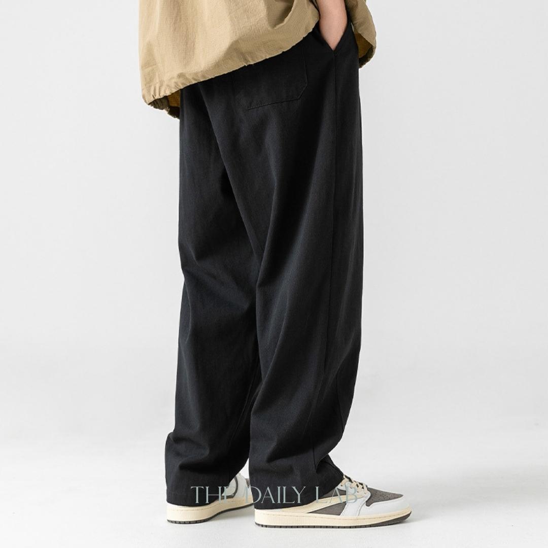 275G Sand-washed Cotton Long Pants in Black (Size XL)