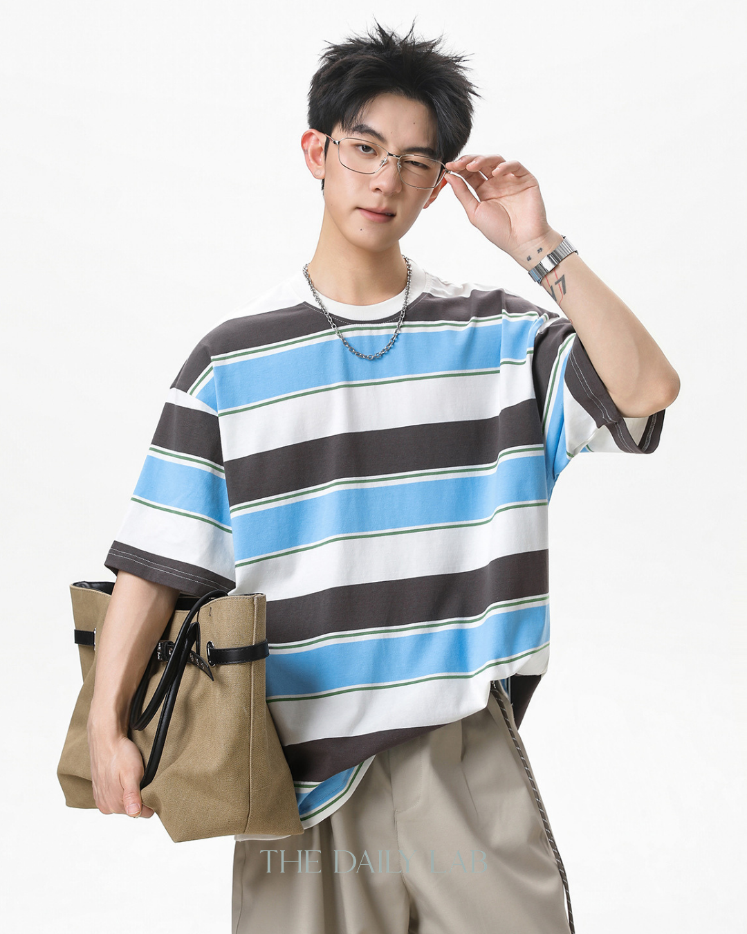 Wide Stripe Graphic Tee in Blue