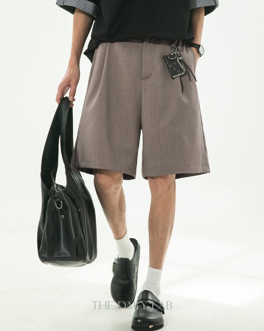 Japanese Stripe Tailored Shorts in Brown