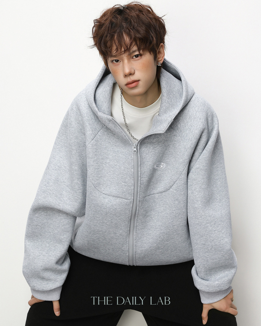 Geometric Zip Hoodie in Grey