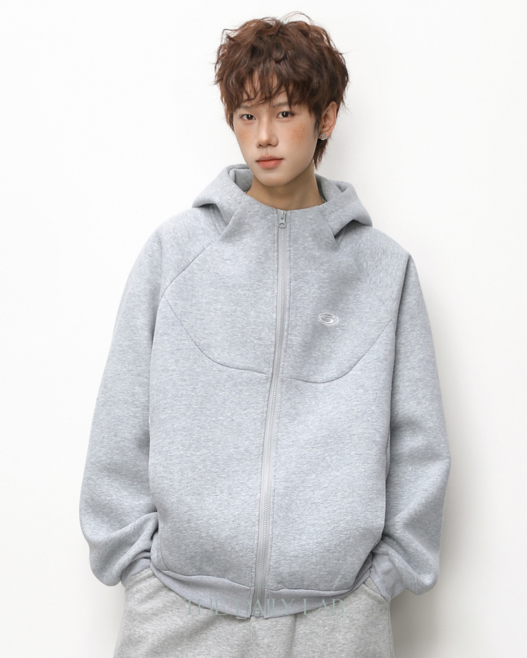 Geometric Zip Hoodie in Grey