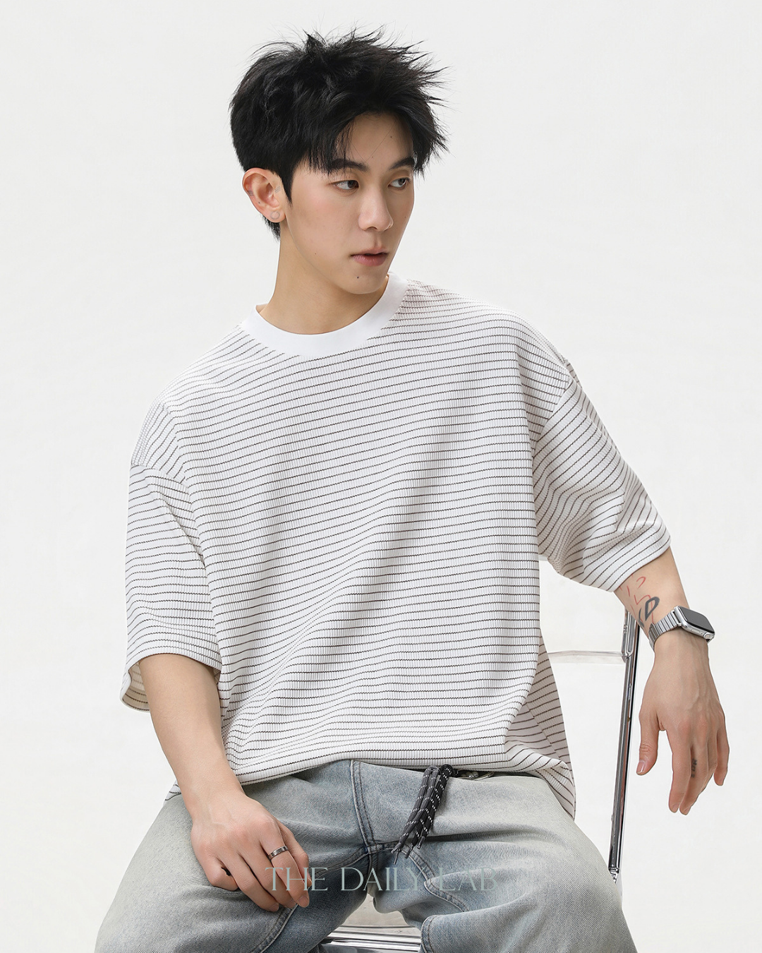 American Style Stripe Tee in White