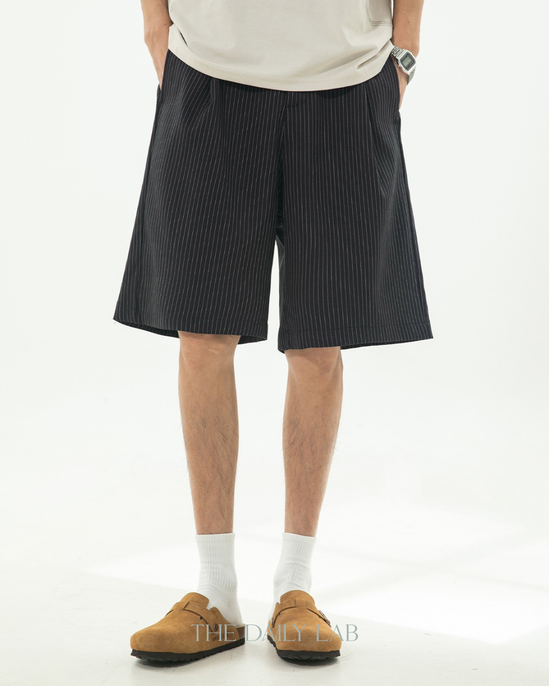 Japanese Stripe Tailored Shorts in Black