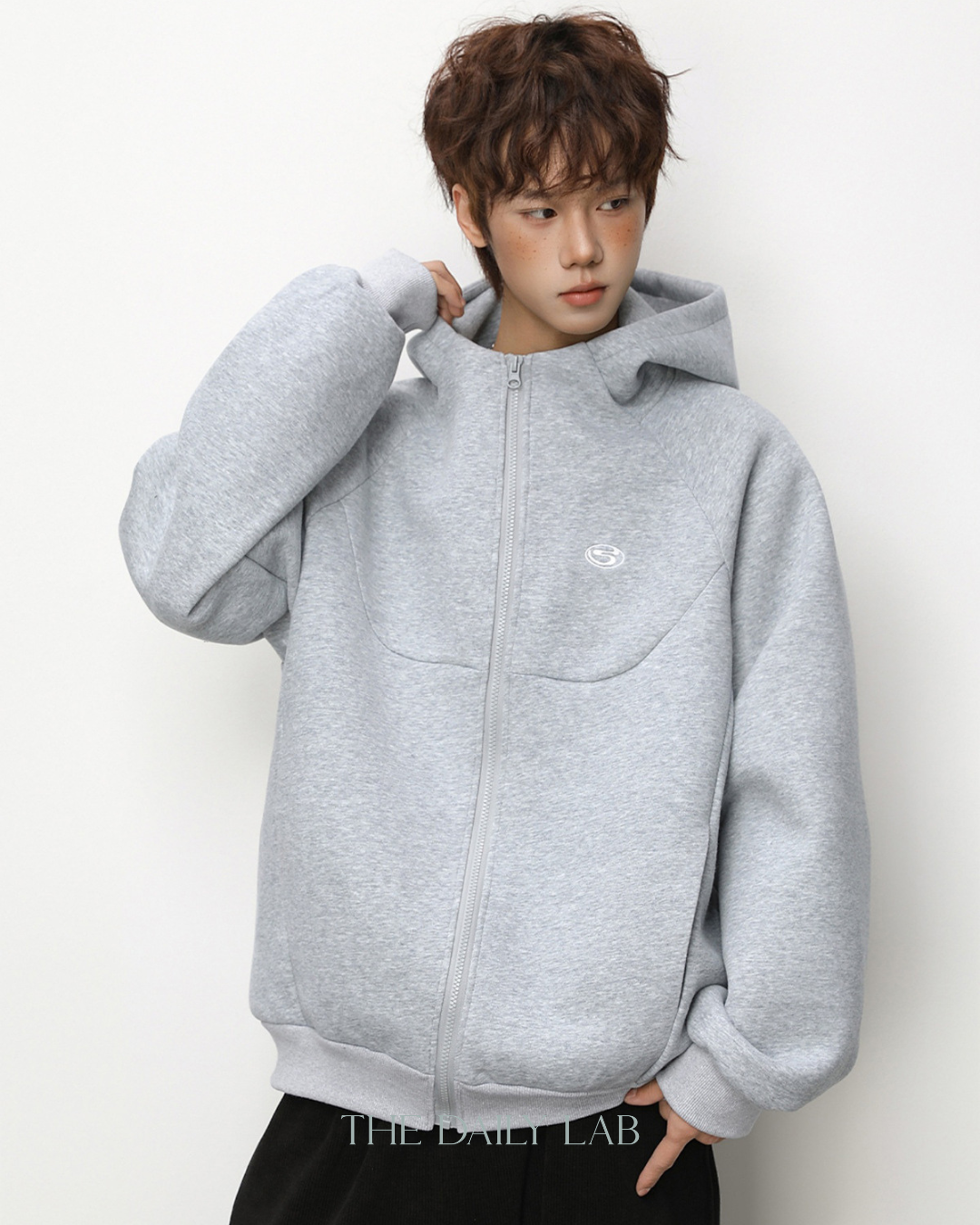 Geometric Zip Hoodie in Grey
