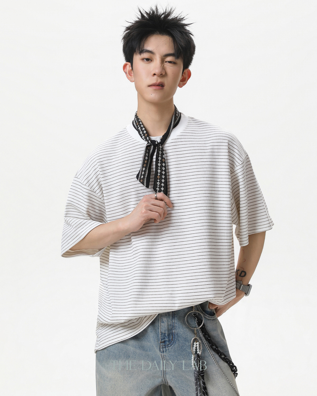 American Style Stripe Tee in White