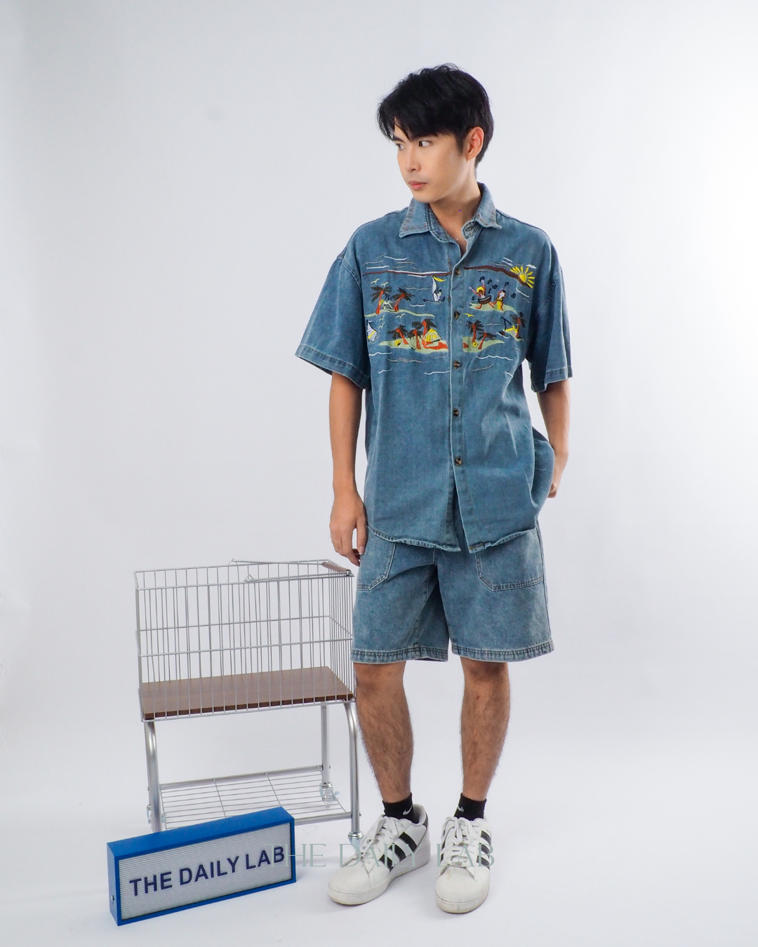 Retro Cartoon Embroidered Denim Shirt