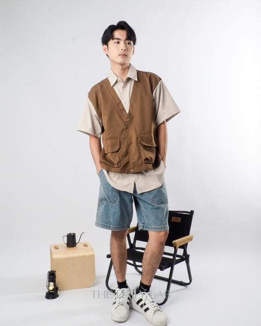 Japanese Techwear Layered Shirt in Khaki