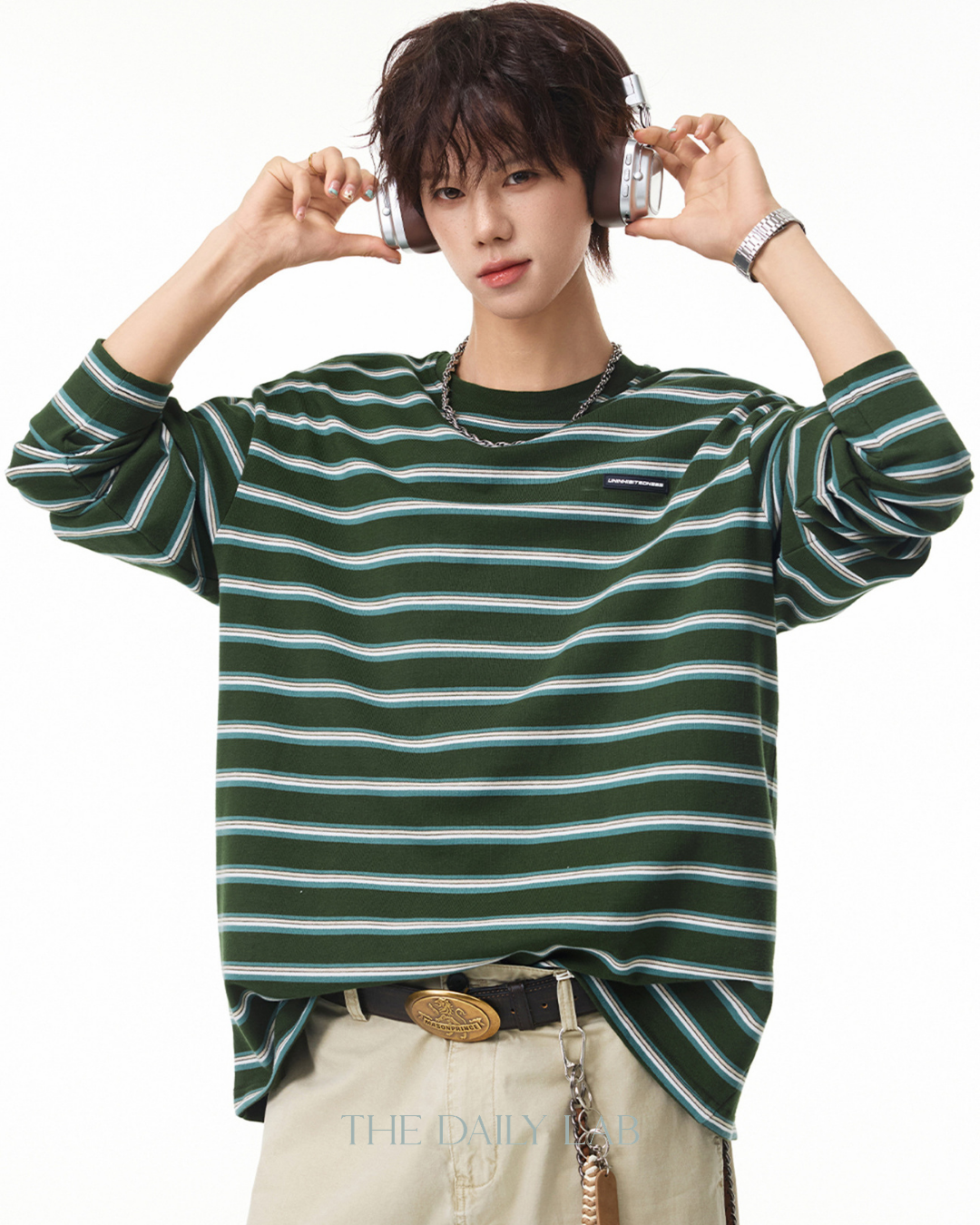 Vintage Stripe Oversized Sweatshirt in Green