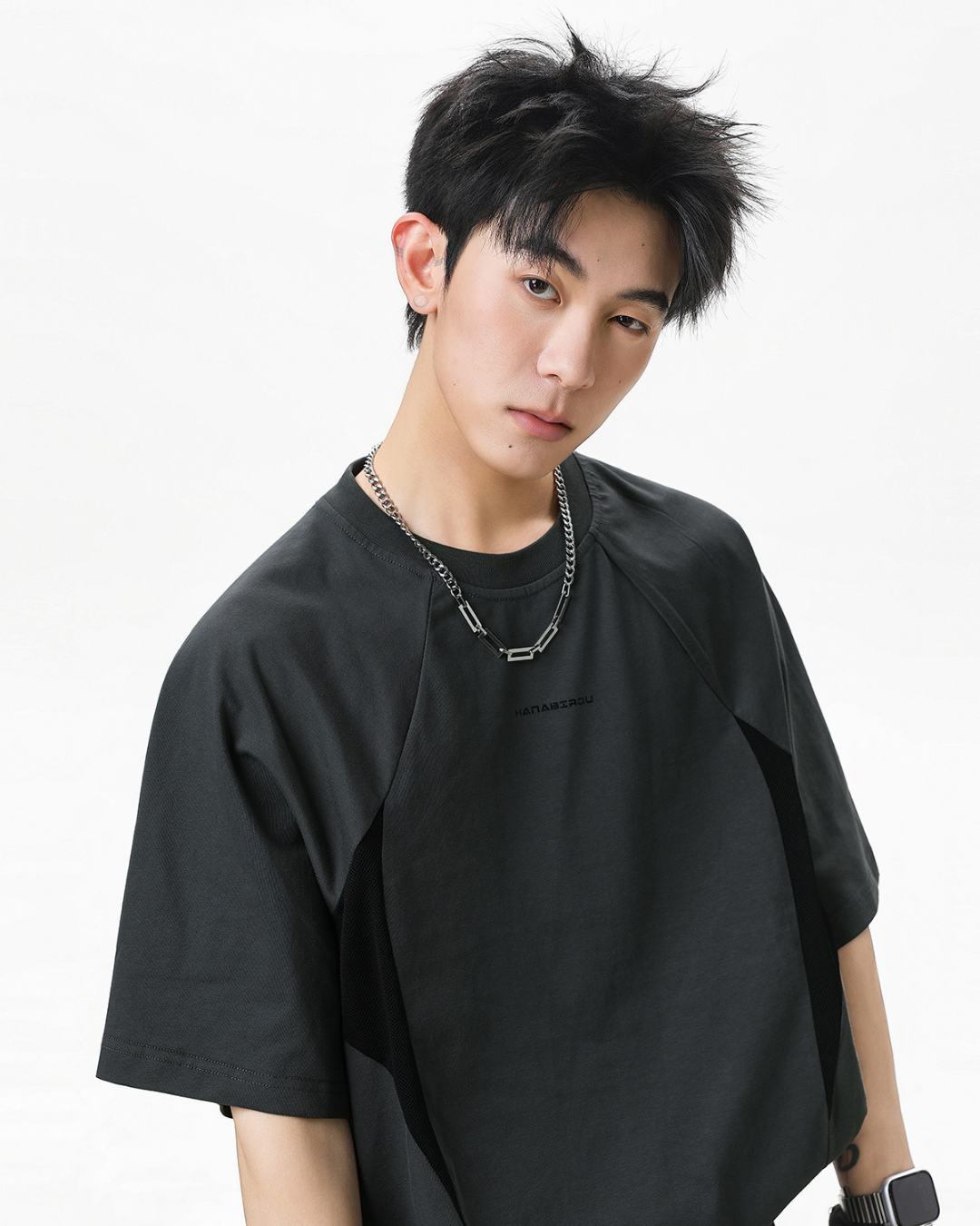 Raglan Mesh Tee in Dark Grey
