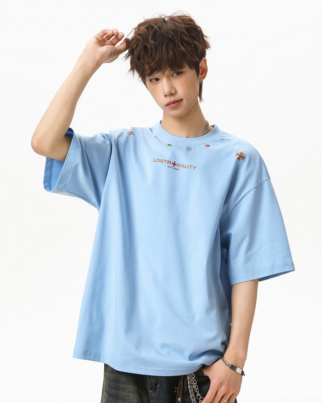 Lost Reality Oversized Tee in Light Blue