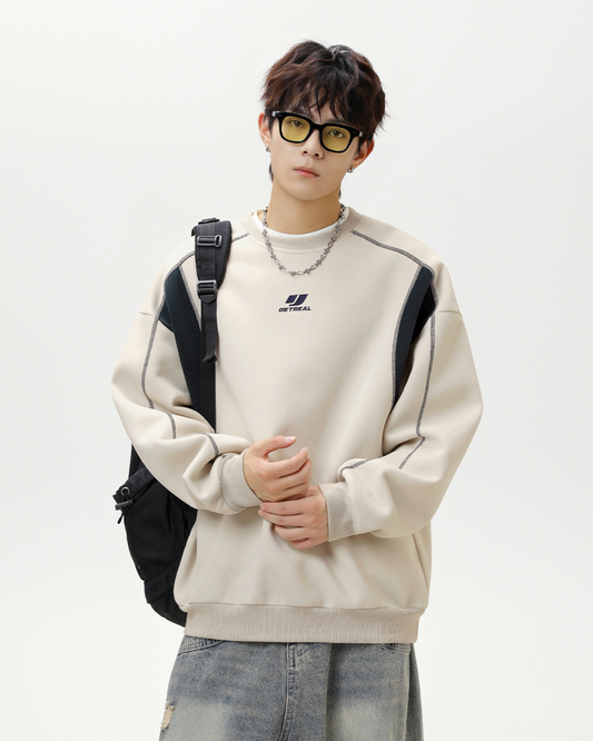 Vintage Color-blocked Crew Neck Sweatshirt In Apricot