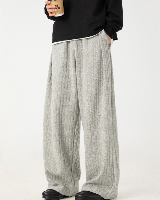 Textured Fleece Loose-fit Draped Casual Pants In Light Grey