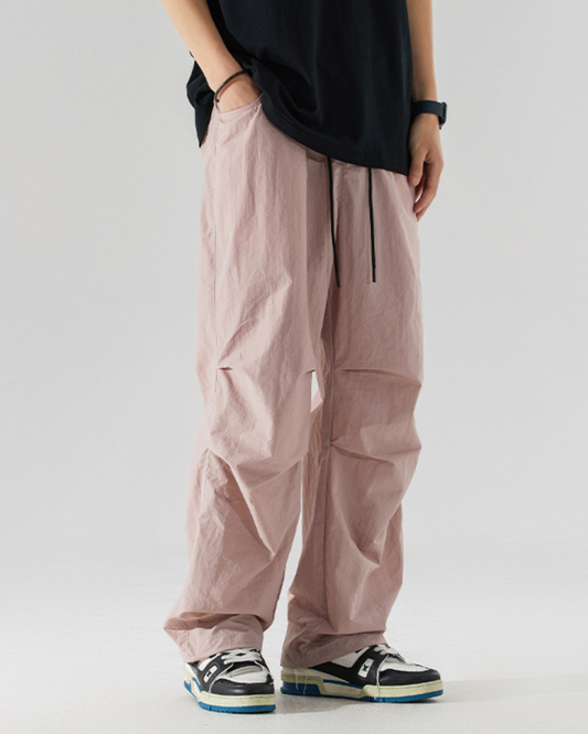 Nylon Pocketed Cargo Pants in Pink
