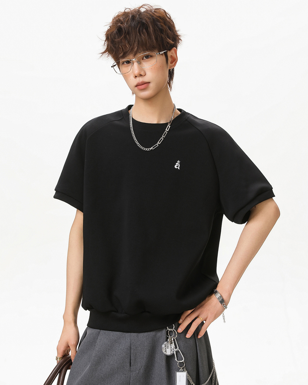 Structured Knit Emblem Tee in Black