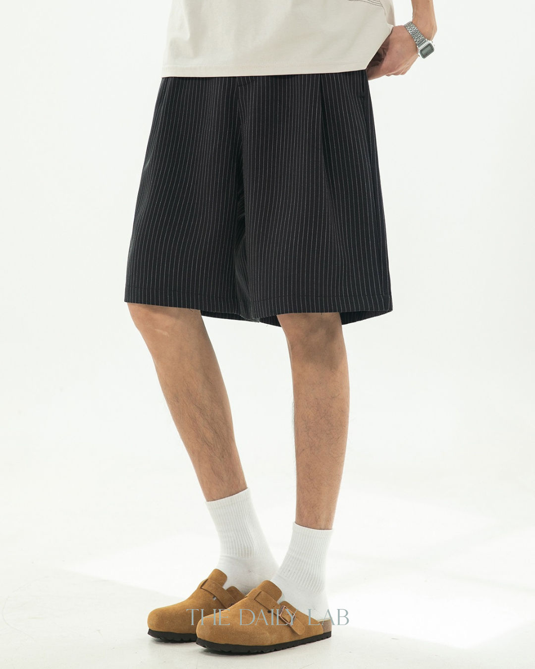 Japanese Stripe Tailored Shorts in Black